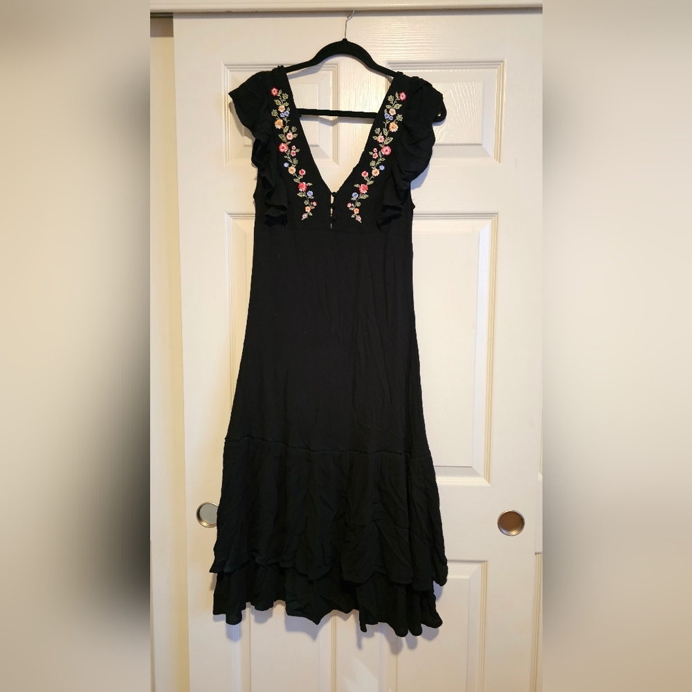 Forever 21 Black Dress with Floral Embroidery